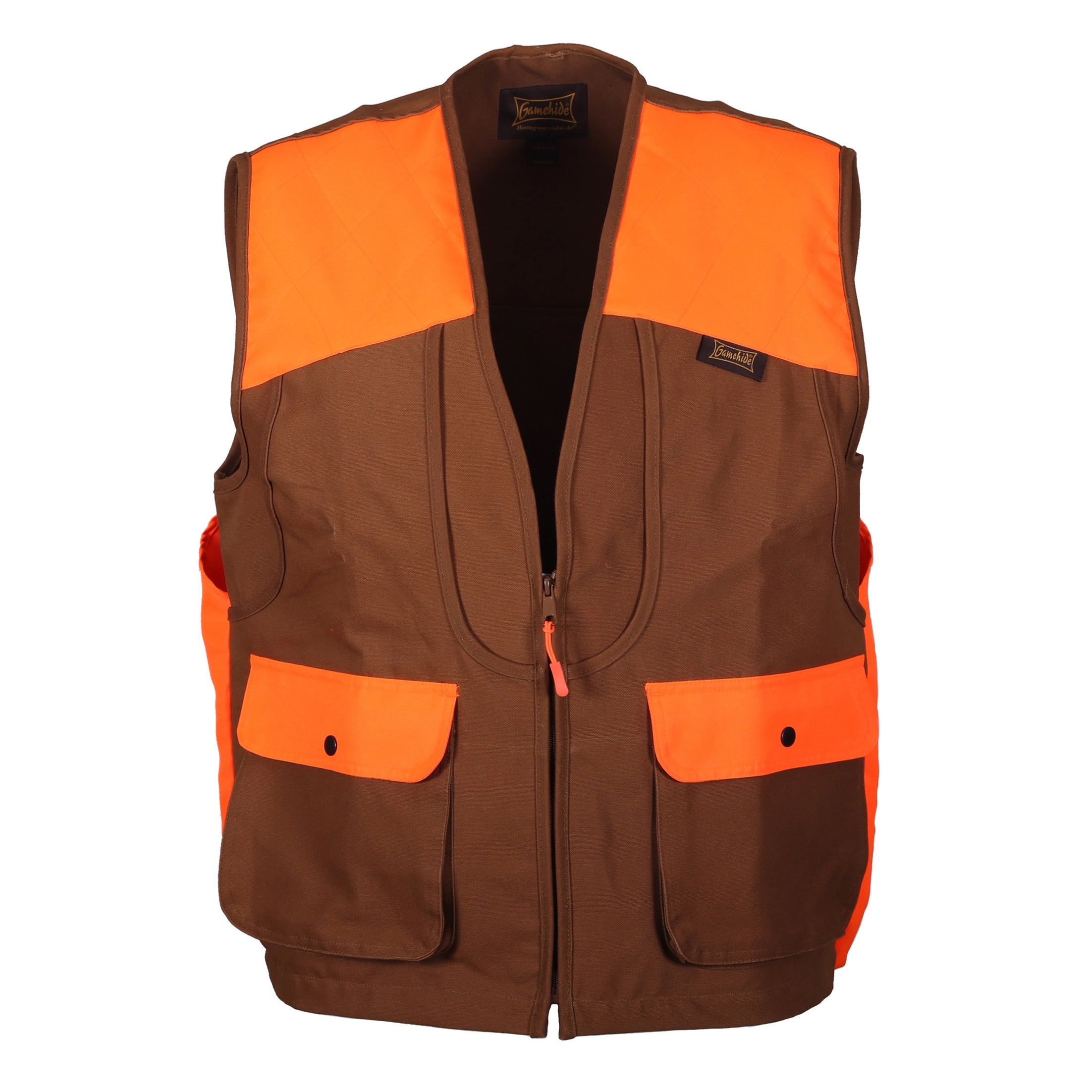 Briar Proof Upland Hunting Vest front (marsh brown/blaze orange)