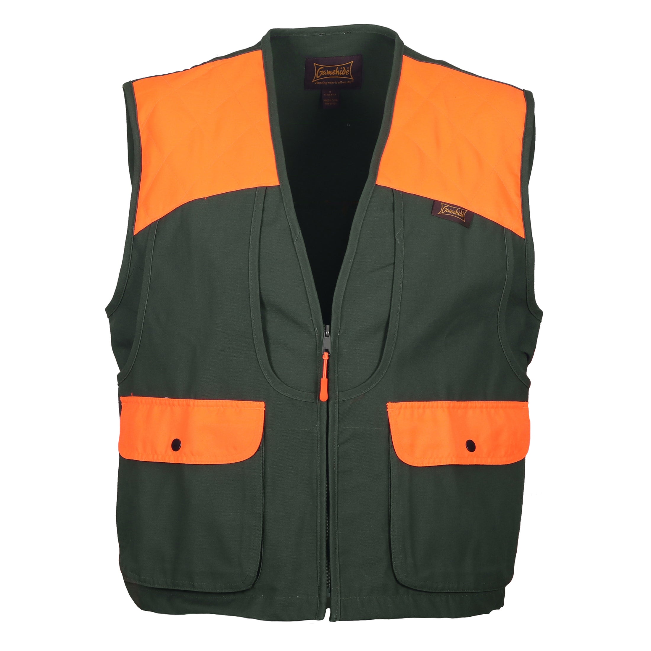 Briar Proof Upland Hunting Vest front (olive/blaze orange)