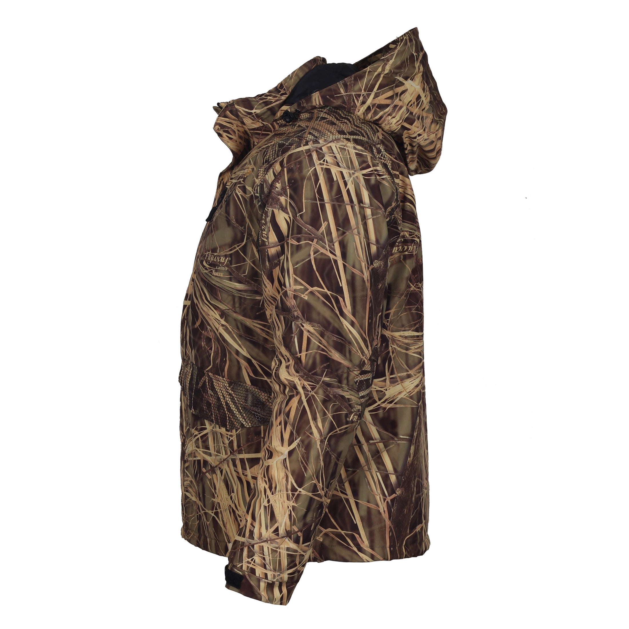 gamehide slough creek jacket back view (flyway camo north)