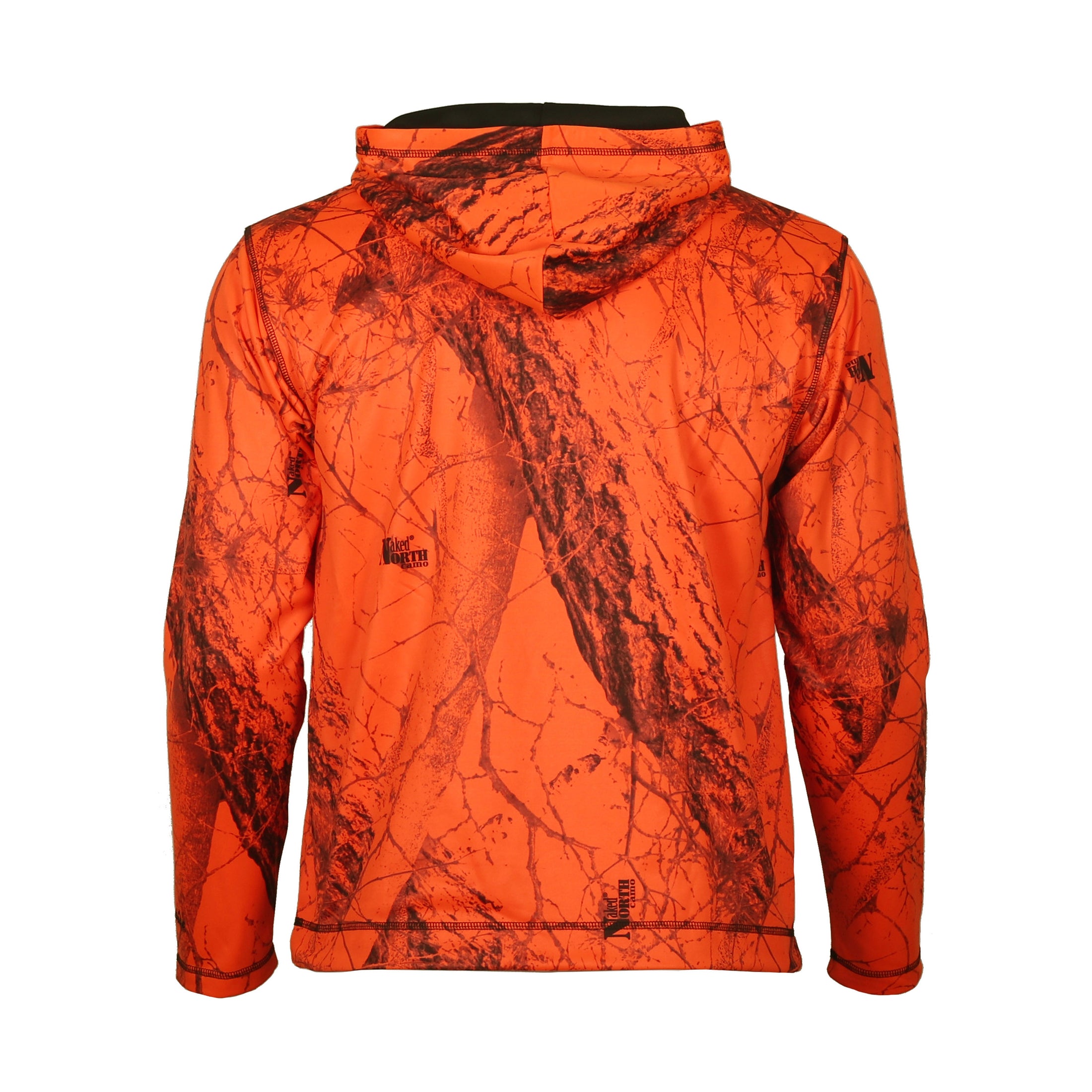 High performance fleece hoodie - back view (naked north blaze orange camo)