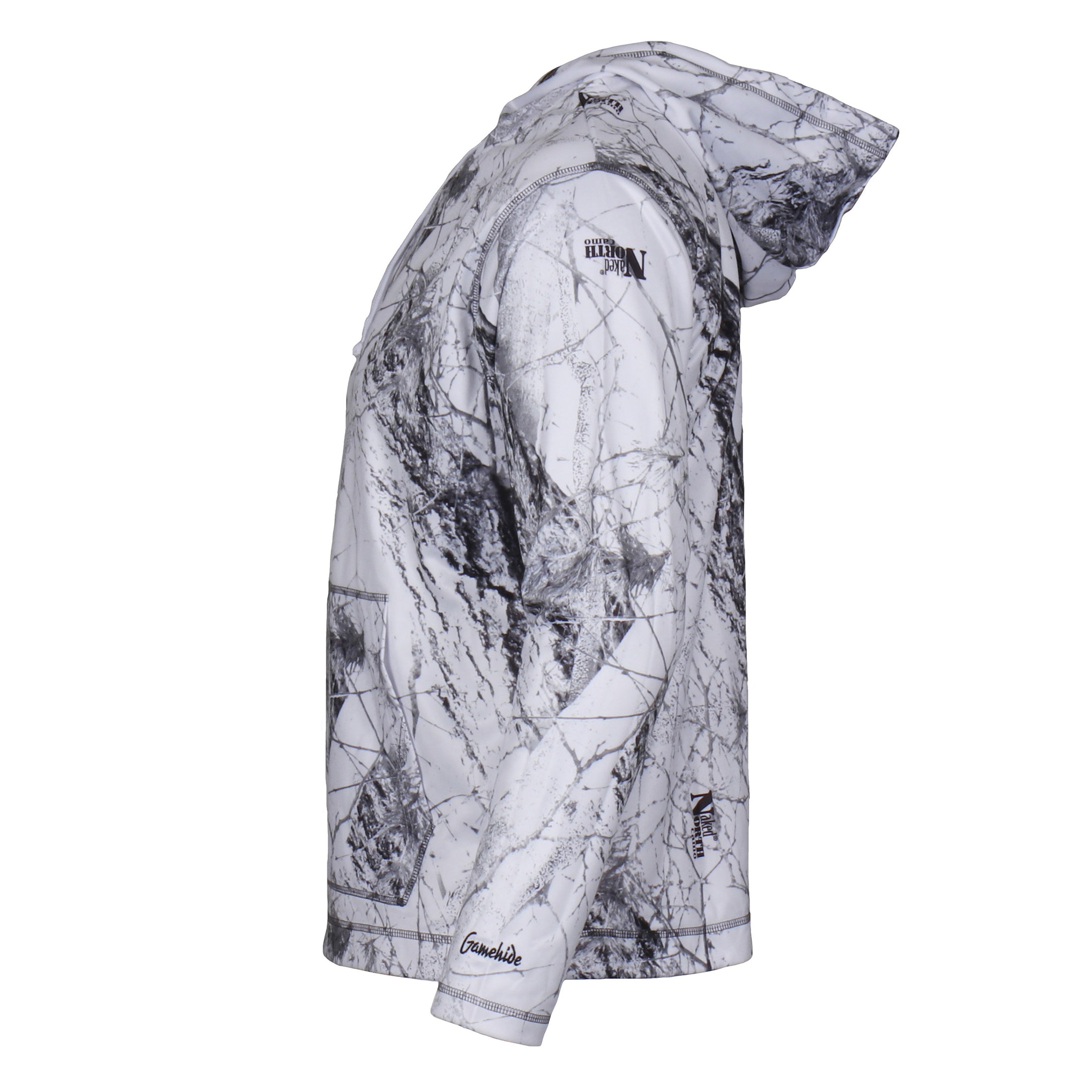 gamehide Performance Fleece Hoodie side (naked north snow camo)