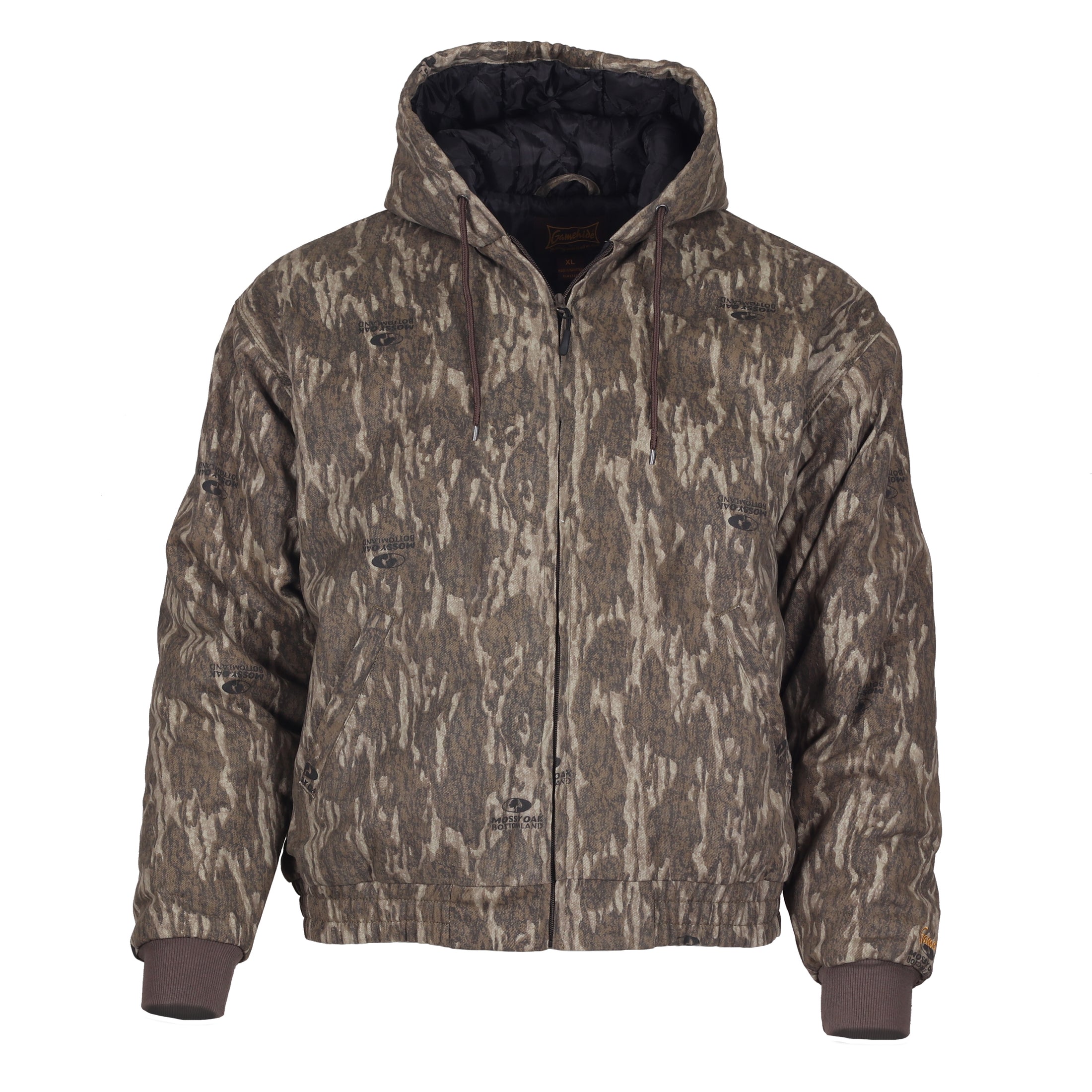 Gamehide Youth Lock Down Jacket Front view (mossy oak new bottomland).