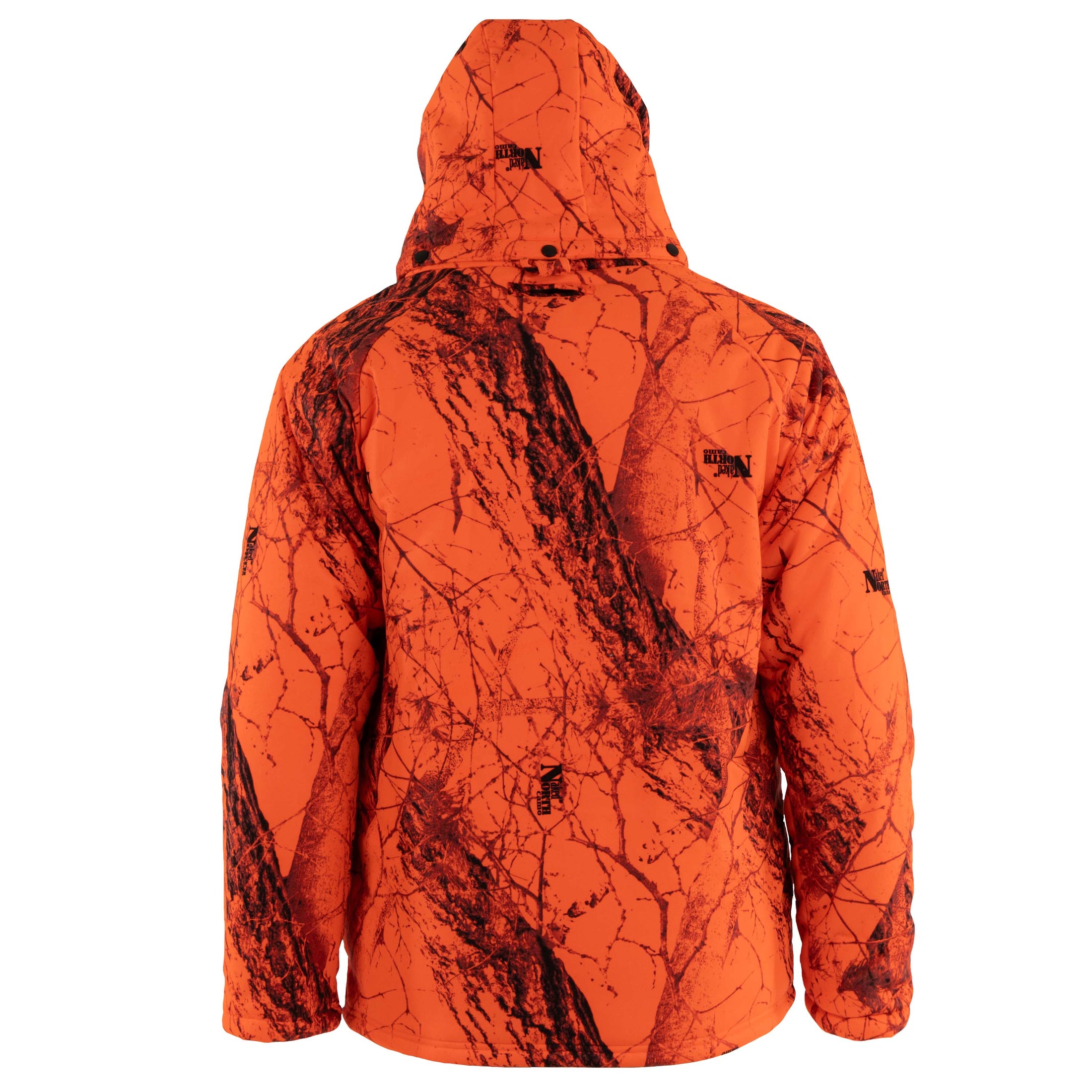 Embers Edge parka - back view (naked north blaze orange camo)