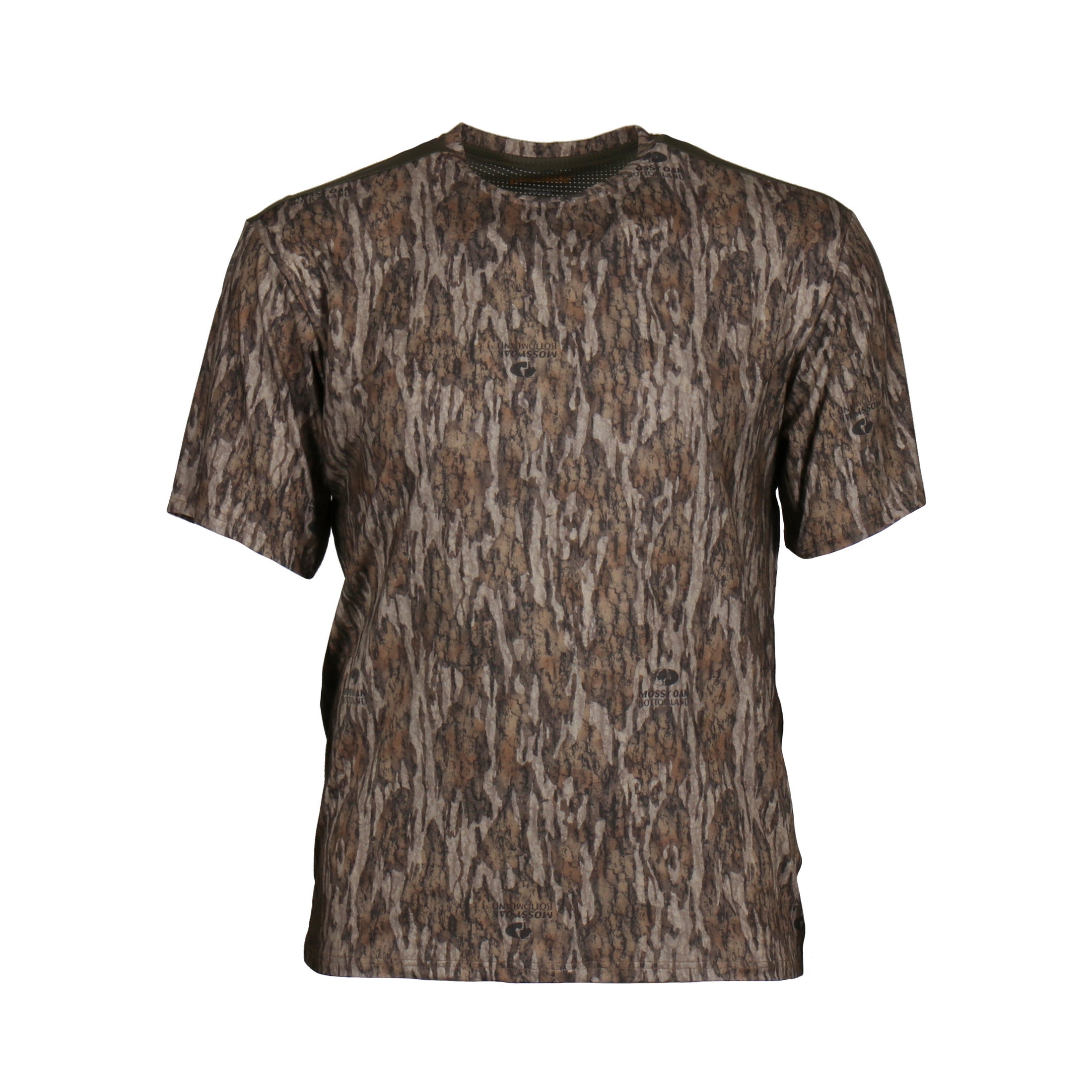 gamehide rapid wick short sleeve tee front view (mossy oak new bottomland)