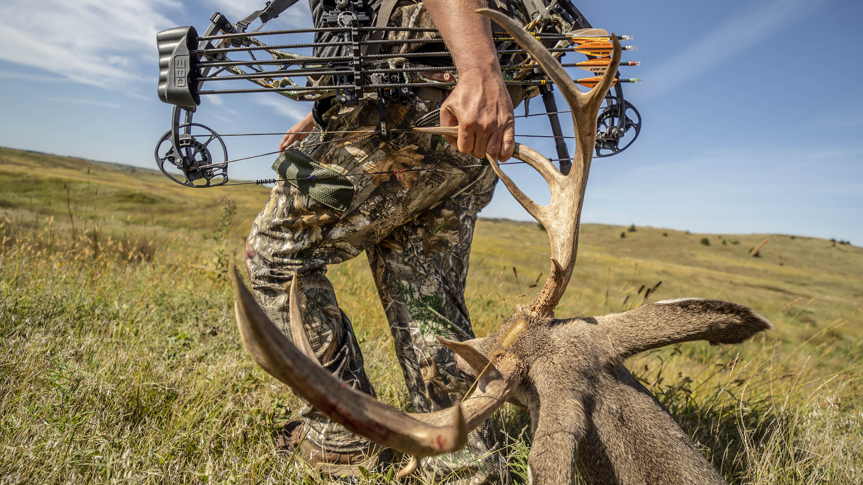 Early season bowhunter in field