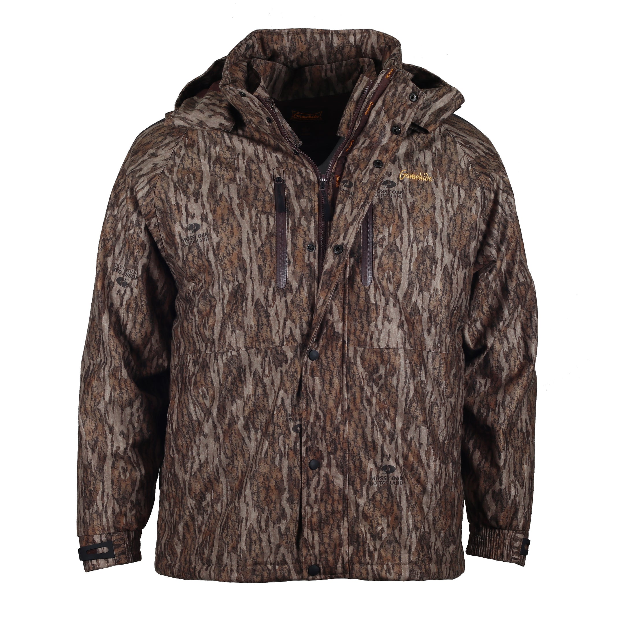 gamehide wild systems parka front view (mossy oak new bottomland)