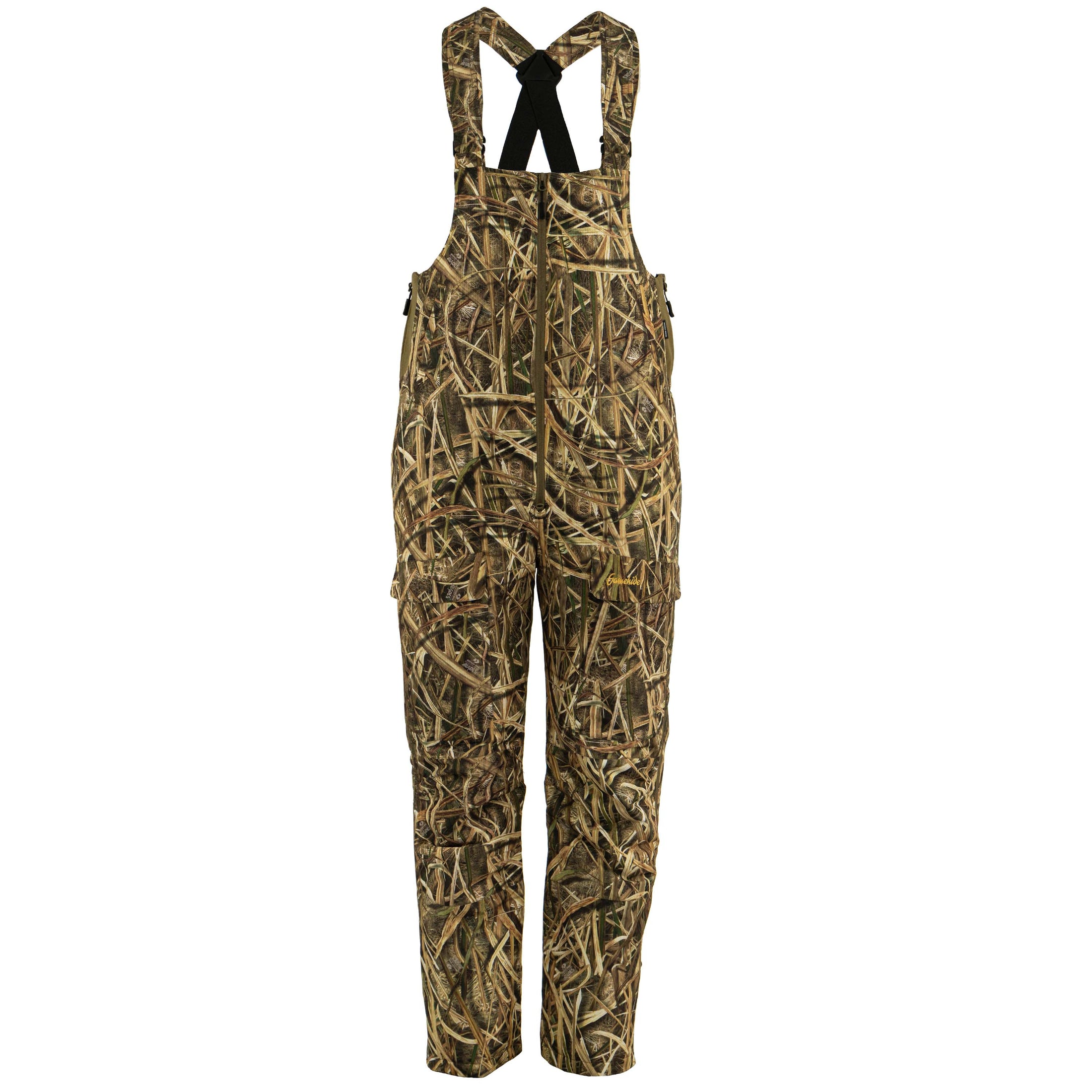 Slough creek bib front view (Mossy Oak Shadow grass blades)