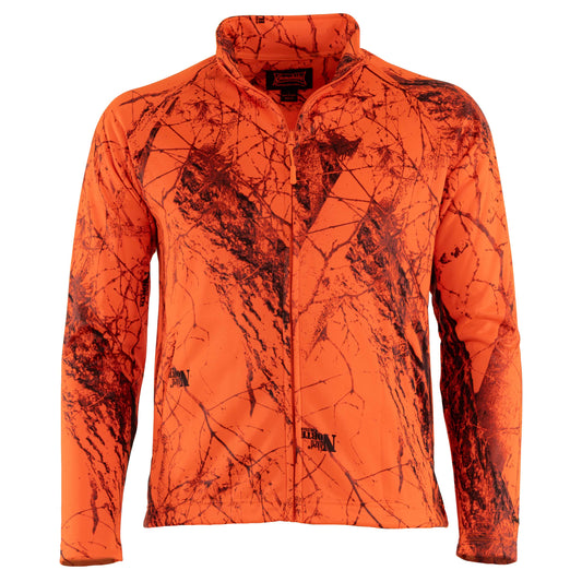 Gamehide fleece hunt camp jacket - front view (naked north blaze orange camo)