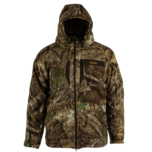Embers Edge parka with hood up - front view (realtree apx)