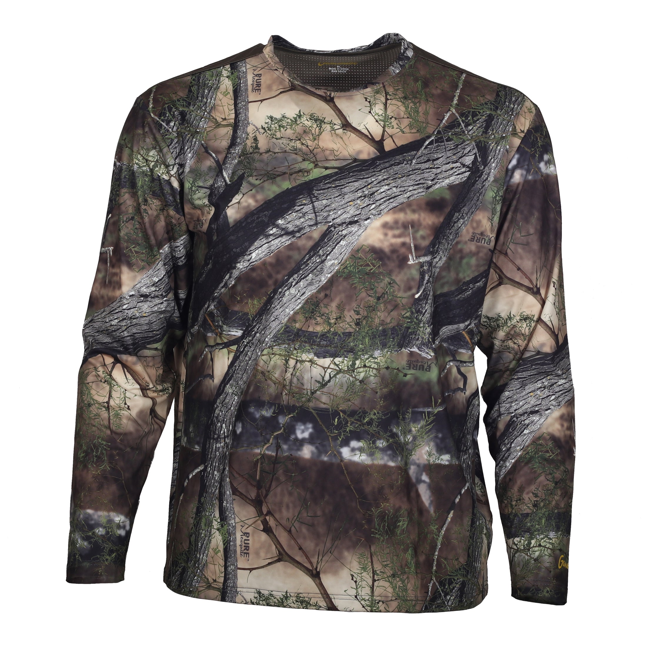 gamehide rapid wick long sleeve tee front view (pure mesquite)